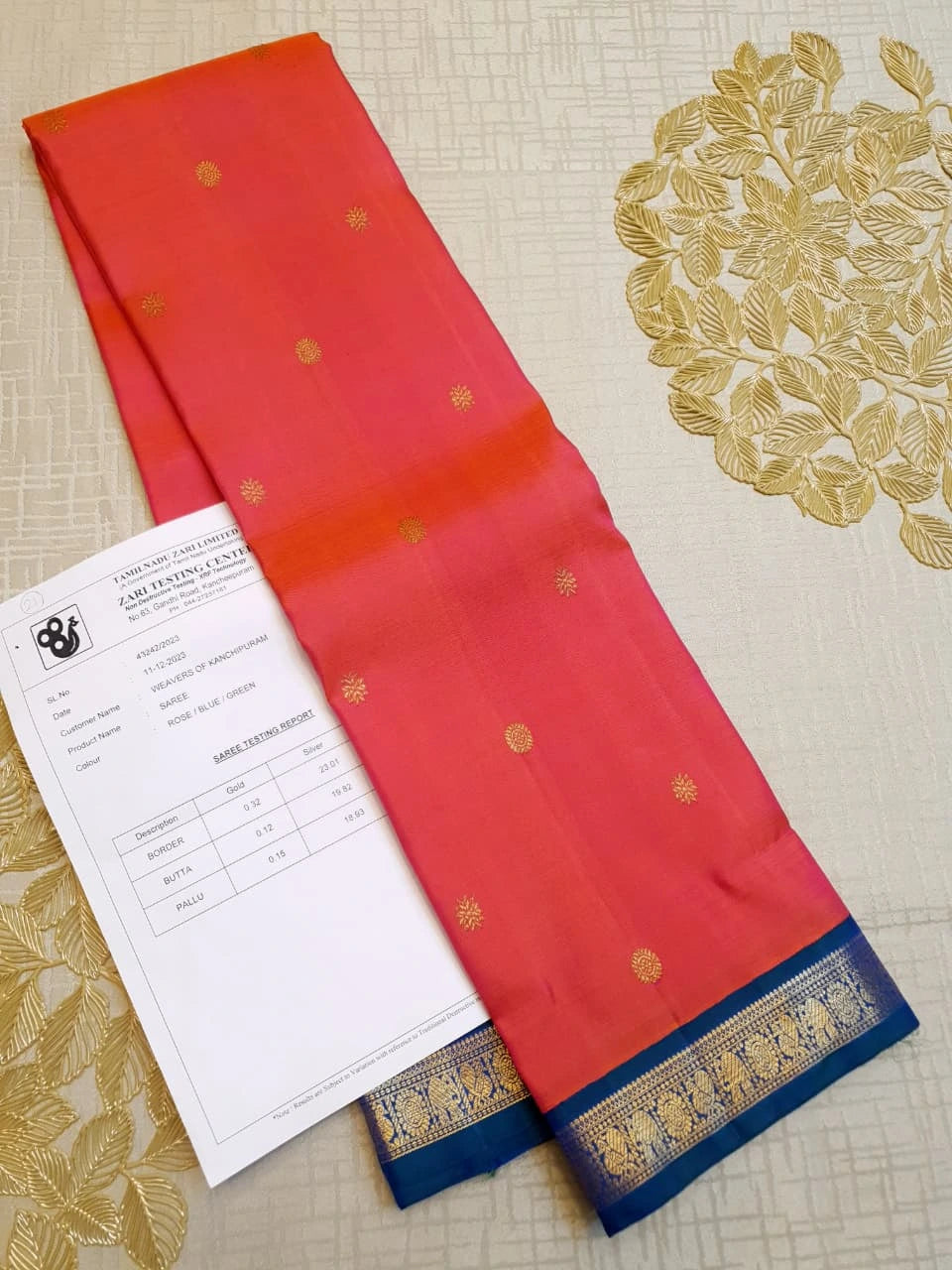 3G Pure Zari Kanjivaram Silk Saree in Coral Pink | Silkmark Certified