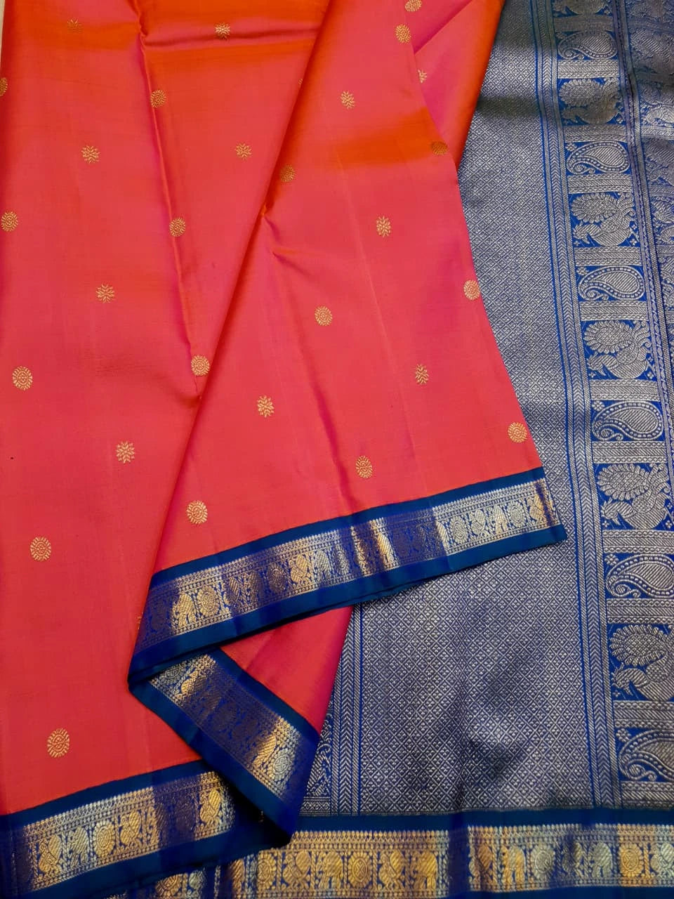 3G Pure Zari Kanjivaram Silk Saree in Coral Pink | Silkmark Certified