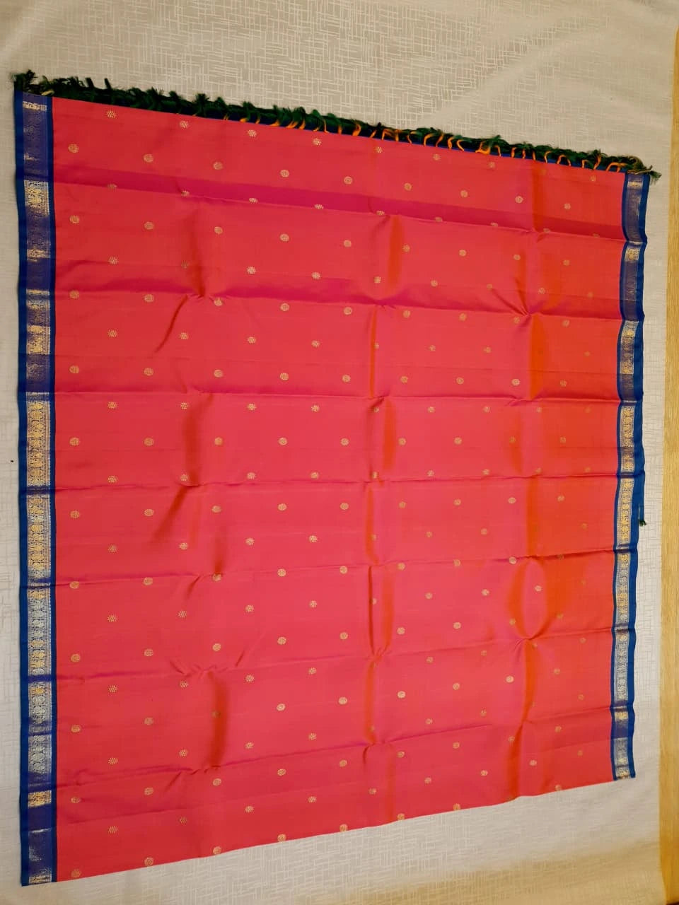 3G Pure Zari Kanjivaram Silk Saree in Coral Pink | Silkmark Certified