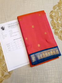 3G Pure Zari Kanjivaram Silk Saree in Coral Pink | Silkmark Certified