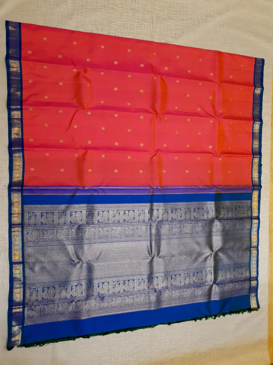 3G Pure Zari Kanjivaram Silk Saree in Coral Pink | Silkmark Certified