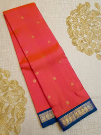3G Pure Zari Kanjivaram Silk Saree in Coral Pink | Silkmark Certified