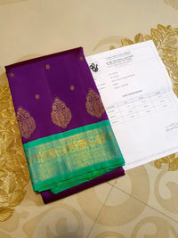 3G Pure Zari Kanjivaram Silk Saree in Royal Purple | Silkmark Certified