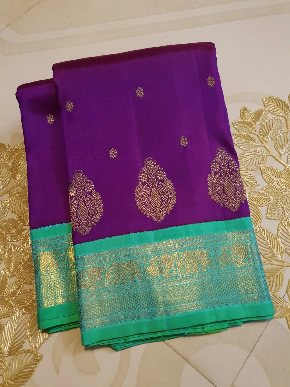 3G Pure Zari Kanjivaram Silk Saree in Royal Purple | Silkmark Certified