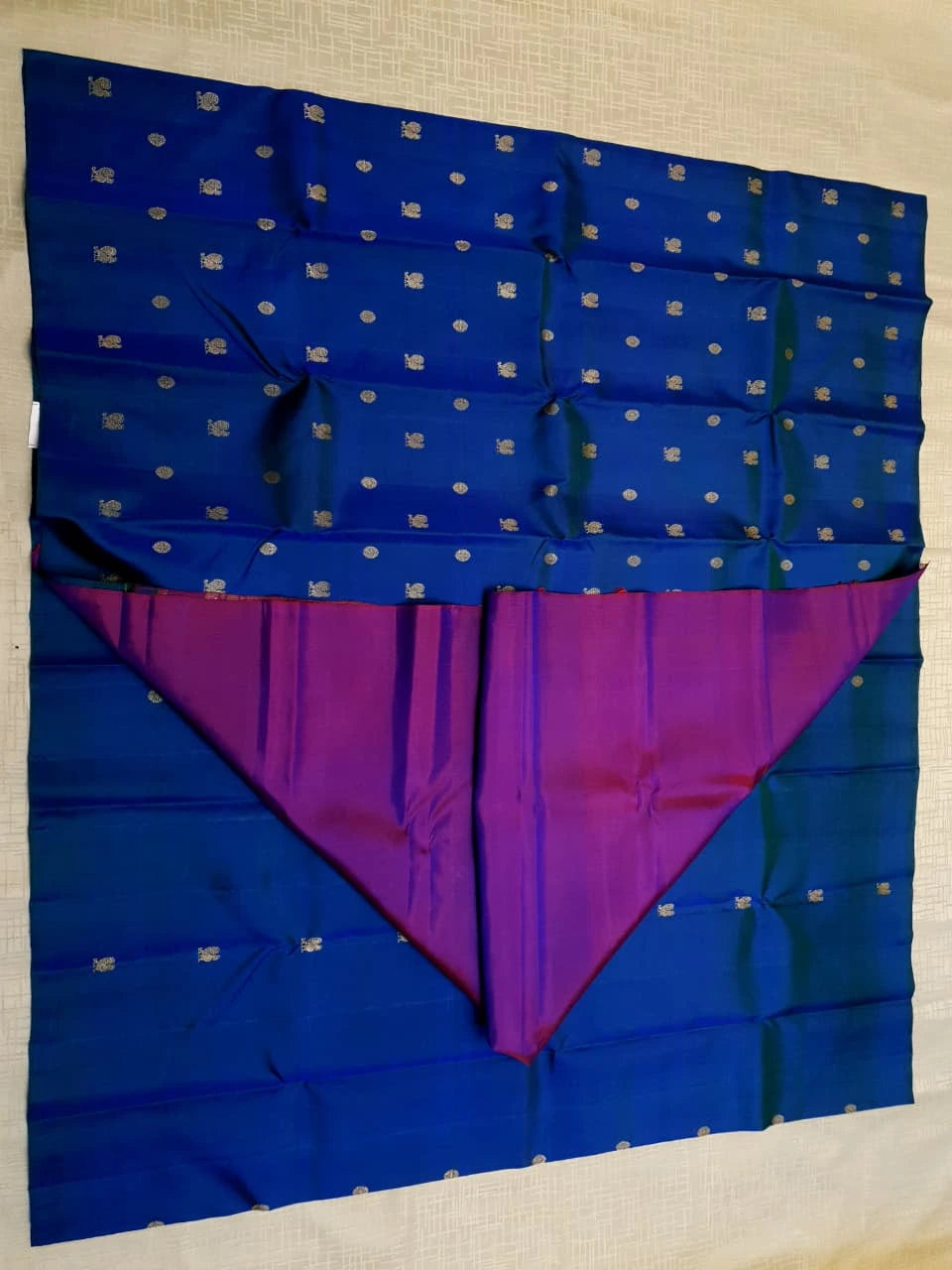 3G Pure Zari Kanjivaram Silk Saree in Royal Blue with Gold Zari Buttas | Silkmark Certified