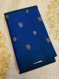3G Pure Zari Kanjivaram Silk Saree in Royal Blue with Gold Zari Buttas | Silkmark Certified