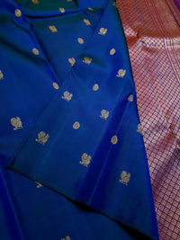 3G Pure Zari Kanjivaram Silk Saree in Royal Blue with Gold Zari Buttas | Silkmark Certified