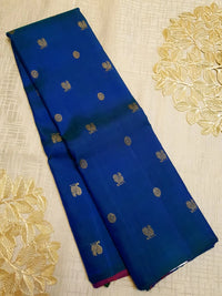 3G Pure Zari Kanjivaram Silk Saree in Royal Blue with Gold Zari Buttas | Silkmark Certified