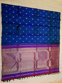 3G Pure Zari Kanjivaram Silk Saree in Royal Blue with Gold Zari Buttas | Silkmark Certified