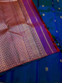 3G Pure Zari Kanjivaram Silk Saree in Royal Blue with Gold Zari Buttas | Silkmark Certified