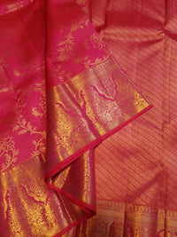 2G Pure Kanjivaram Silk Saree Pink With Gold Floral Design - Silkmark Certified
