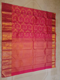 2G Pure Kanjivaram Silk Saree Pink With Gold Floral Design - Silkmark Certified