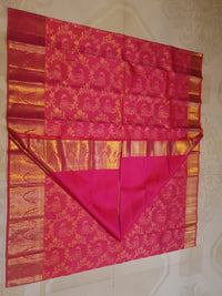 2G Pure Kanjivaram Silk Saree Pink With Gold Floral Design - Silkmark Certified