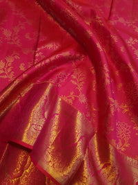 2G Pure Kanjivaram Silk Saree Pink With Gold Floral Design - Silkmark Certified
