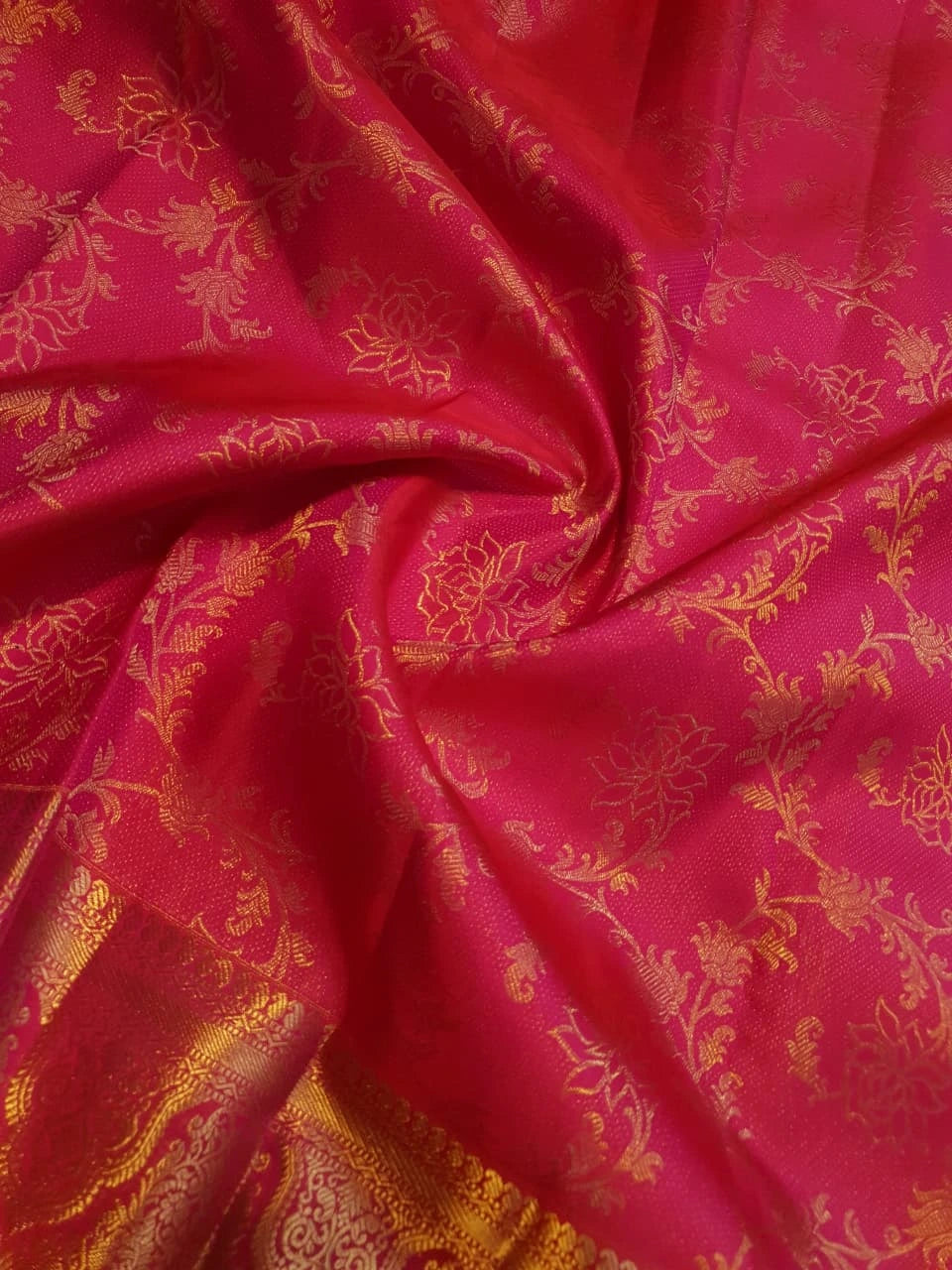 2G Pure Kanjivaram Silk Saree Pink With Gold Floral Design - Silkmark Certified