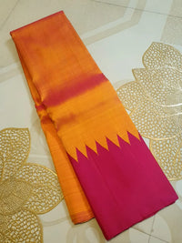 2G Pure  Kanjivaram Silk Saree Orange with Pink Border | Silkmark Certified