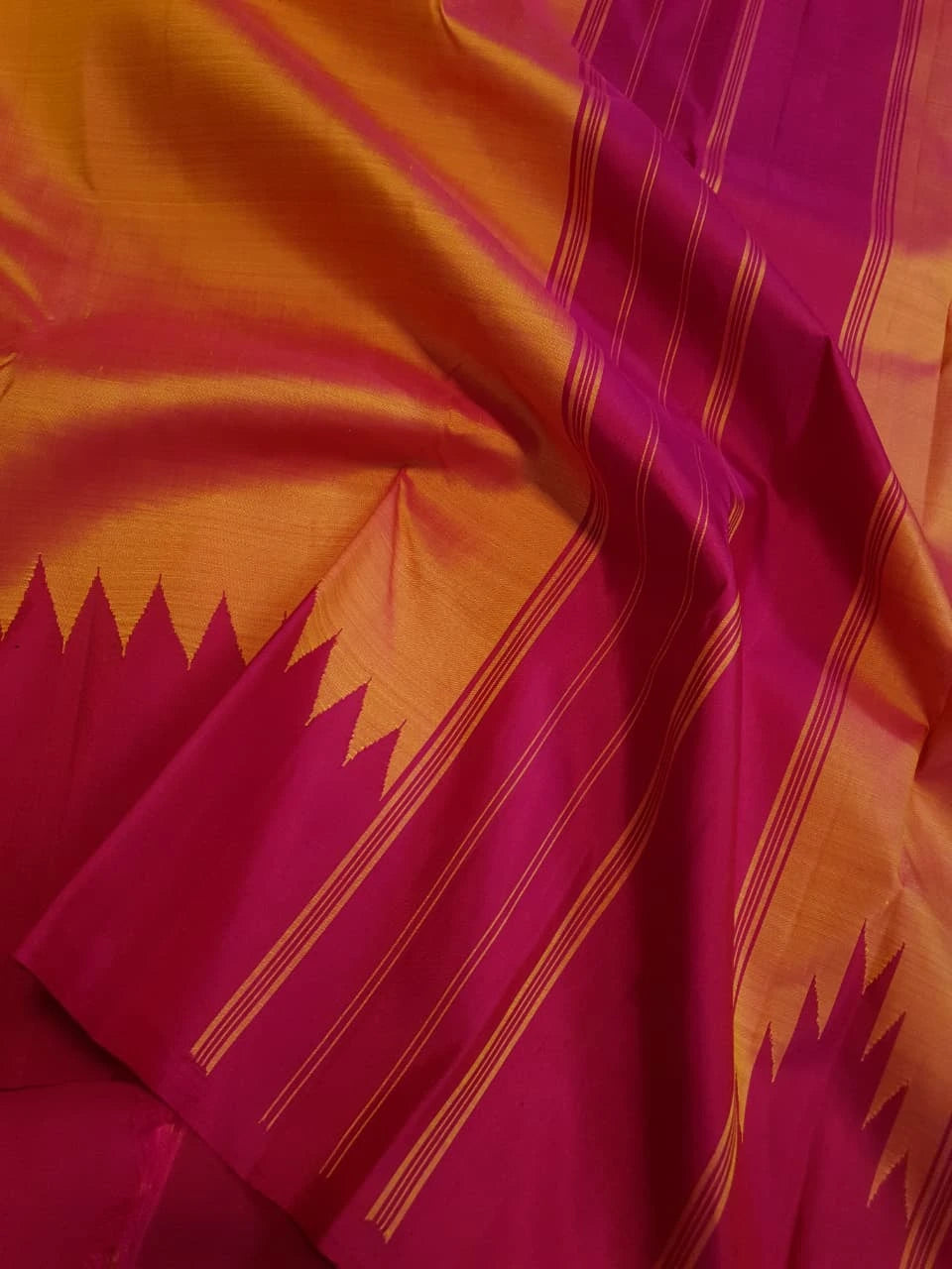 2G Pure  Kanjivaram Silk Saree Orange with Pink Border | Silkmark Certified