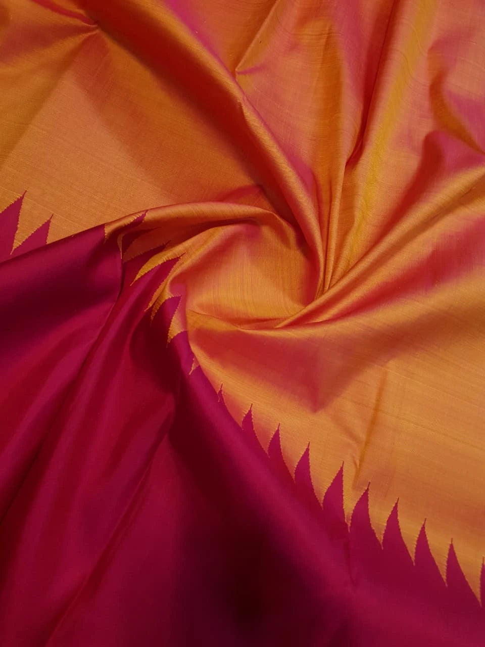 2G Pure  Kanjivaram Silk Saree Orange with Pink Border | Silkmark Certified
