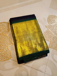 2G Pure Kanjivaram Silk Saree in Dark Purple with Gold and Dark Green | Silk Mark Certified