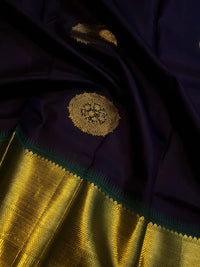 2G Pure Kanjivaram Silk Saree in Dark Purple with Gold and Dark Green | Silk Mark Certified