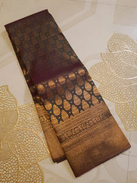 2G Pure Kanjivaram Silk Saree in Dark Brown with Antique Gold Zari | Silkmark Certified