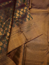 2G Pure Kanjivaram Silk Saree in Dark Brown with Antique Gold Zari | Silkmark Certified