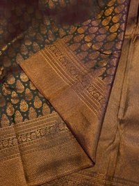 2G Pure Kanjivaram Silk Saree in Dark Brown with Antique Gold Zari | Silkmark Certified