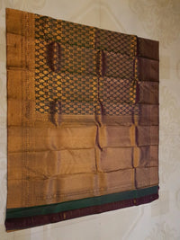 2G Pure Kanjivaram Silk Saree in Dark Brown with Antique Gold Zari | Silkmark Certified
