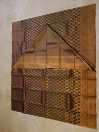 2G Pure Kanjivaram Silk Saree in Dark Brown with Antique Gold Zari | Silkmark Certified