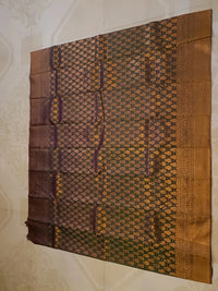 2G Pure Kanjivaram Silk Saree in Dark Brown with Antique Gold Zari | Silkmark Certified