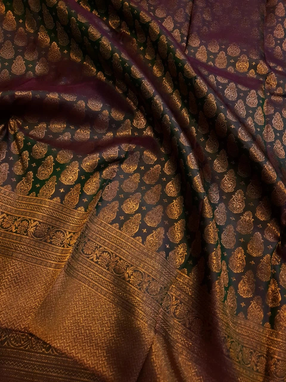 2G Pure Kanjivaram Silk Saree in Dark Brown with Antique Gold Zari | Silkmark Certified