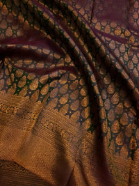 2G Pure Kanjivaram Silk Saree in Dark Brown with Antique Gold Zari | Silkmark Certified