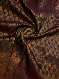 2G Pure Kanjivaram Silk Saree in Dark Brown with Antique Gold Zari | Silkmark Certified