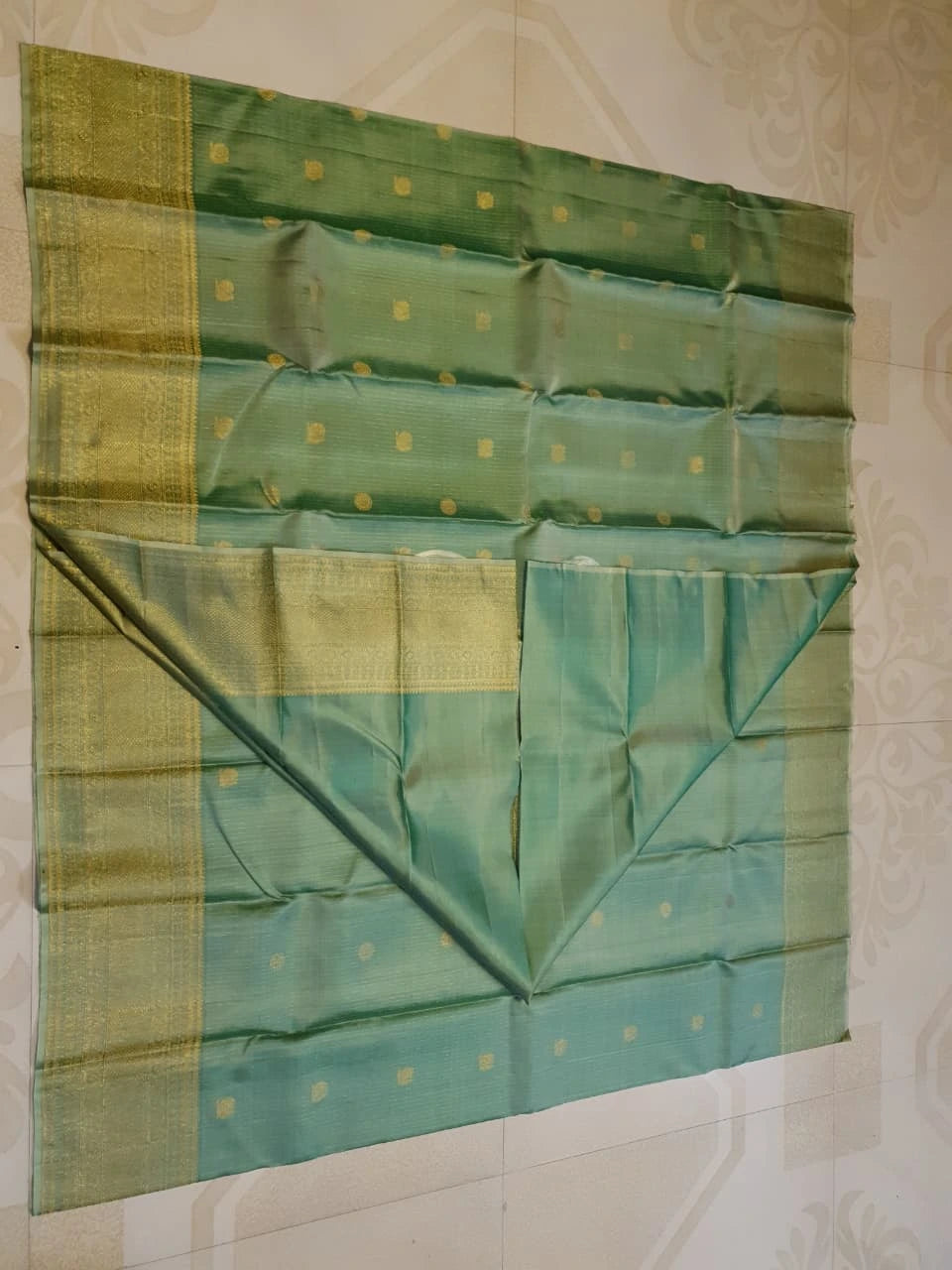 2G Pure Kanjivaram Silk Saree in Pastel Green with Gold Zari | Silkmark Certified