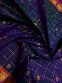 2G Pure Kanjivaram Silk Saree in Navy Blue with Magenta | Silk Mark Certified