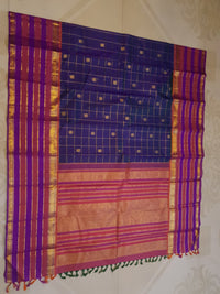 2G Pure Kanjivaram Silk Saree in Navy Blue with Magenta | Silk Mark Certified