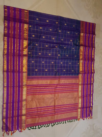 2G Pure Kanjivaram Silk Saree in Navy Blue with Magenta | Silk Mark Certified