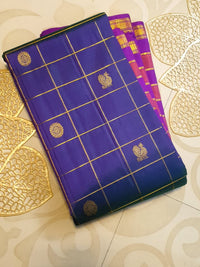 2G Pure Kanjivaram Silk Saree in Navy Blue with Magenta | Silk Mark Certified