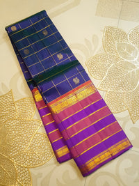 2G Pure Kanjivaram Silk Saree in Navy Blue with Magenta | Silk Mark Certified