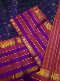 2G Pure Kanjivaram Silk Saree in Navy Blue with Magenta | Silk Mark Certified