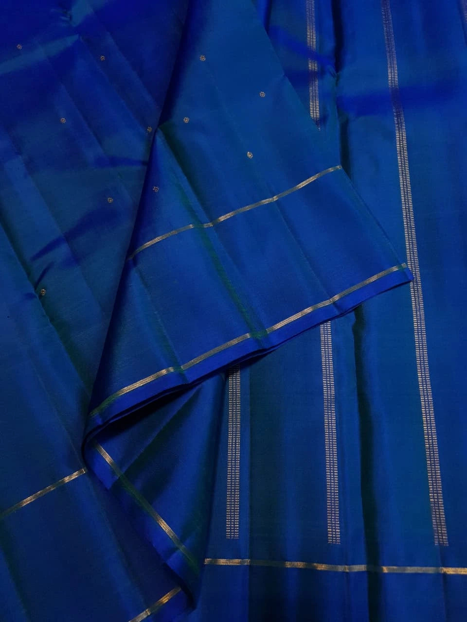 3G Pure Zari Kanjivaram Silk Saree - Peacock Blue with Gold | Silkmark Certified