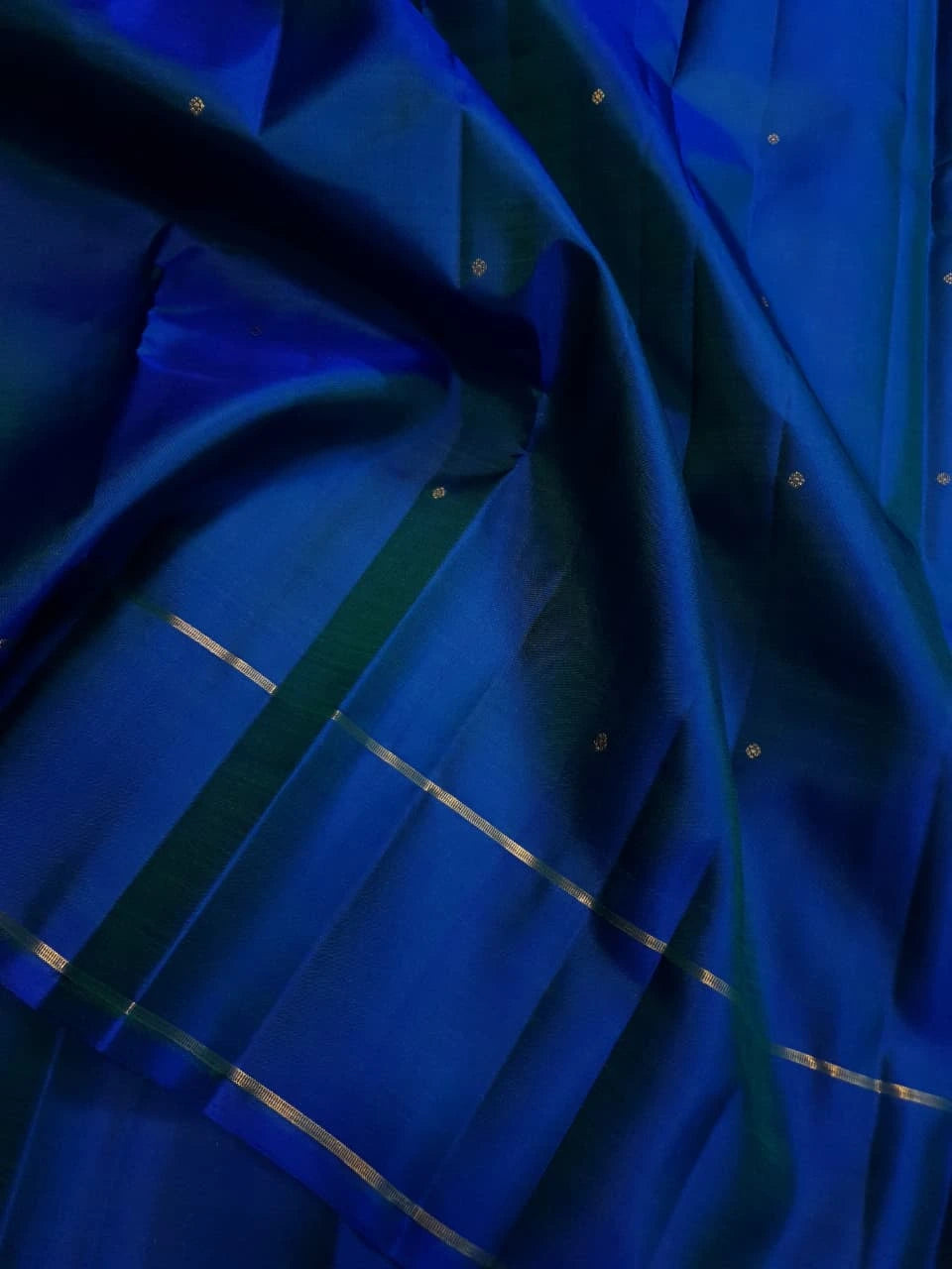 3G Pure Zari Kanjivaram Silk Saree - Peacock Blue with Gold | Silkmark Certified