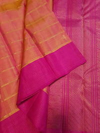 3G Pure Zari Kanjivaram Silk Saree in Orange Peach with Pink | Silkmark Certified