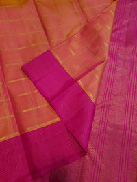 3G Pure Zari Kanjivaram Silk Saree in Orange Peach with Pink | Silkmark Certified