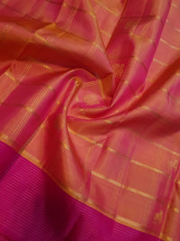 3G Pure Zari Kanjivaram Silk Saree in Orange Peach with Pink | Silkmark Certified