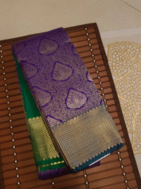 Semi Silk Saree - Blue With Green