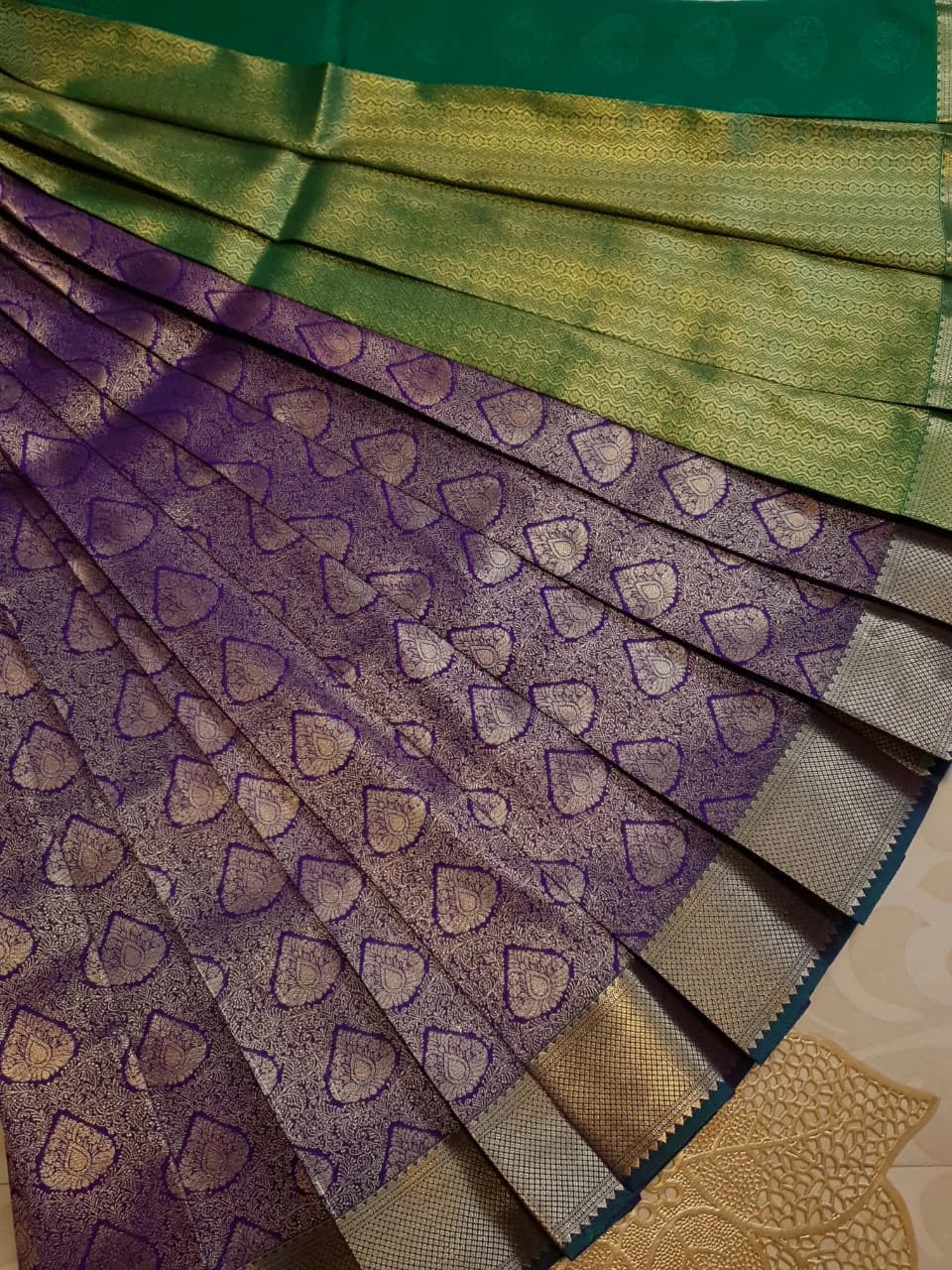Semi Silk Saree - Blue With Green