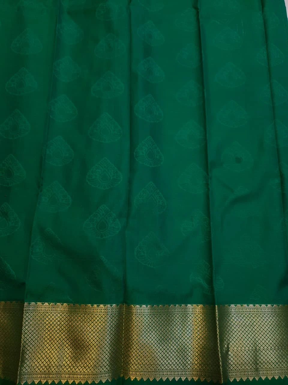 Semi Silk Saree - Blue With Green
