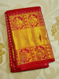 2G Pure Kanjivaram Silk Saree – Red Pink with Gold Zari Border | Silkmark Certified