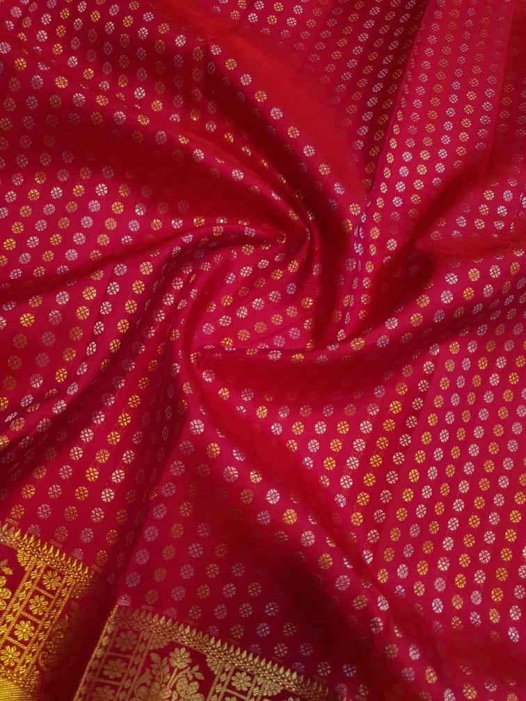 2G Pure Kanjivaram Silk Saree – Red Pink with Gold Zari Border | Silkmark Certified